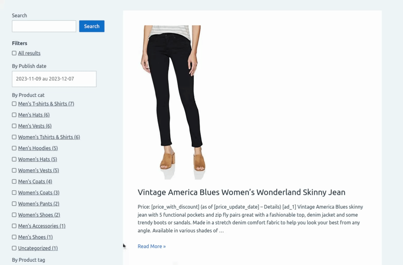 Example of WPSolr Ajax live search set to autocomplete