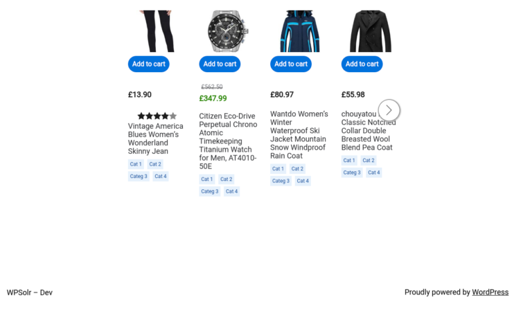 Screenshot of a WPSolr recommendation