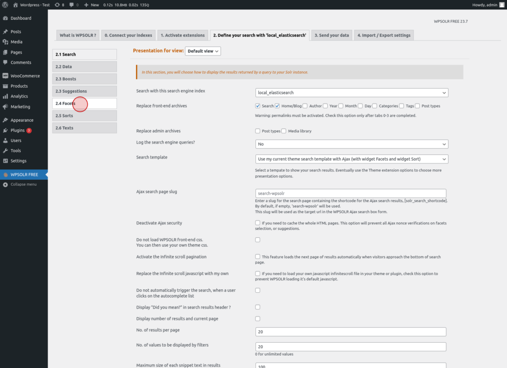 WPSolr : click on facets tab