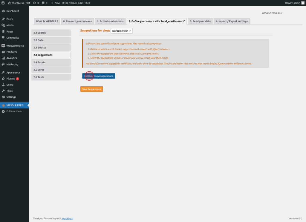 WPSolr: Click on the "Create new suggestion" button