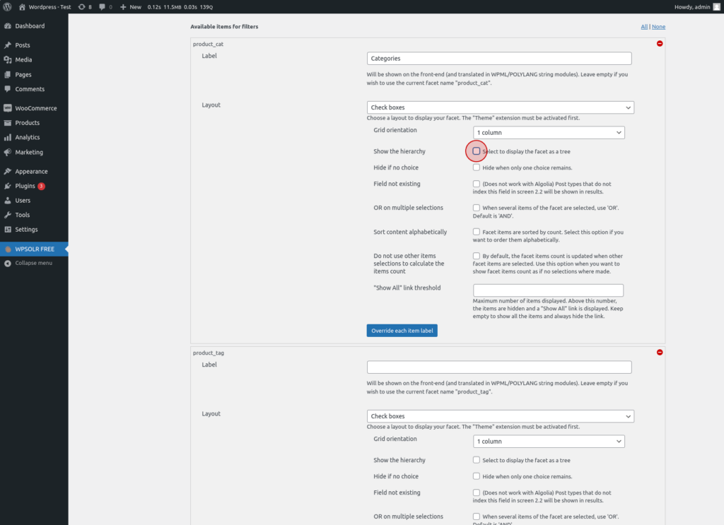 Toggle show hierarchy switch