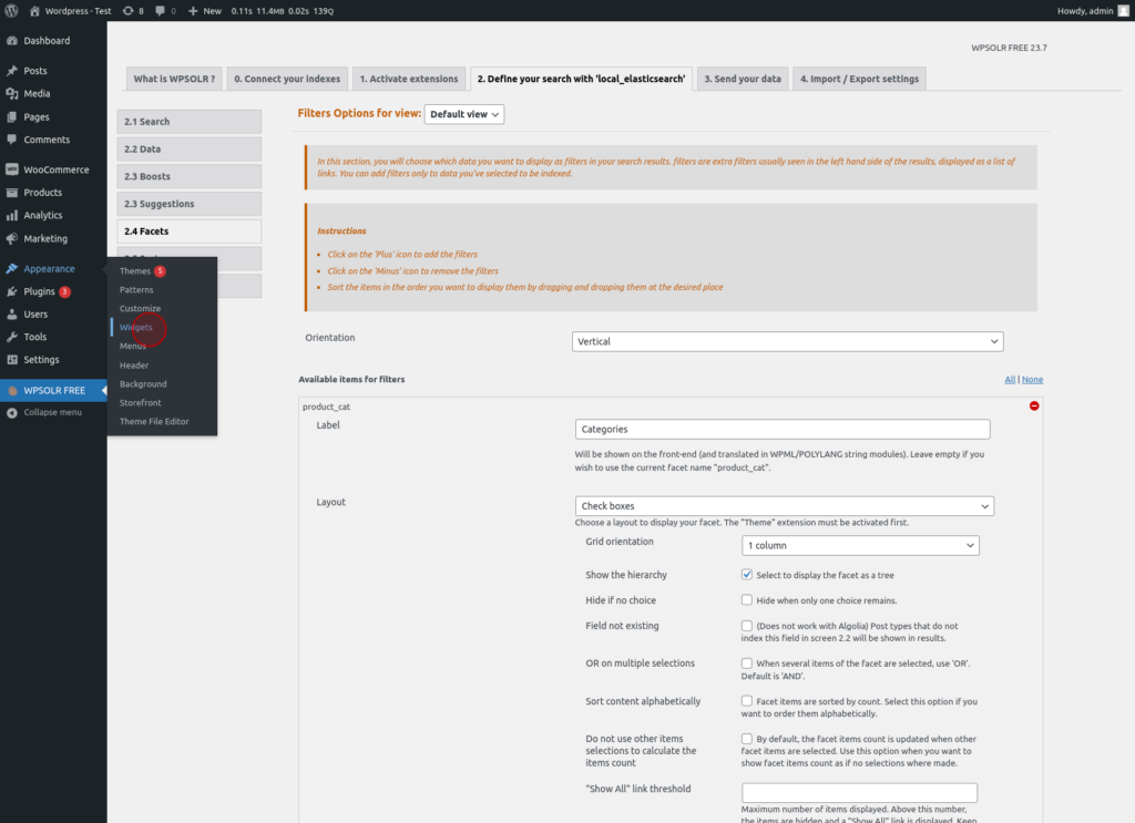 Click on the WordPress Widgets tab