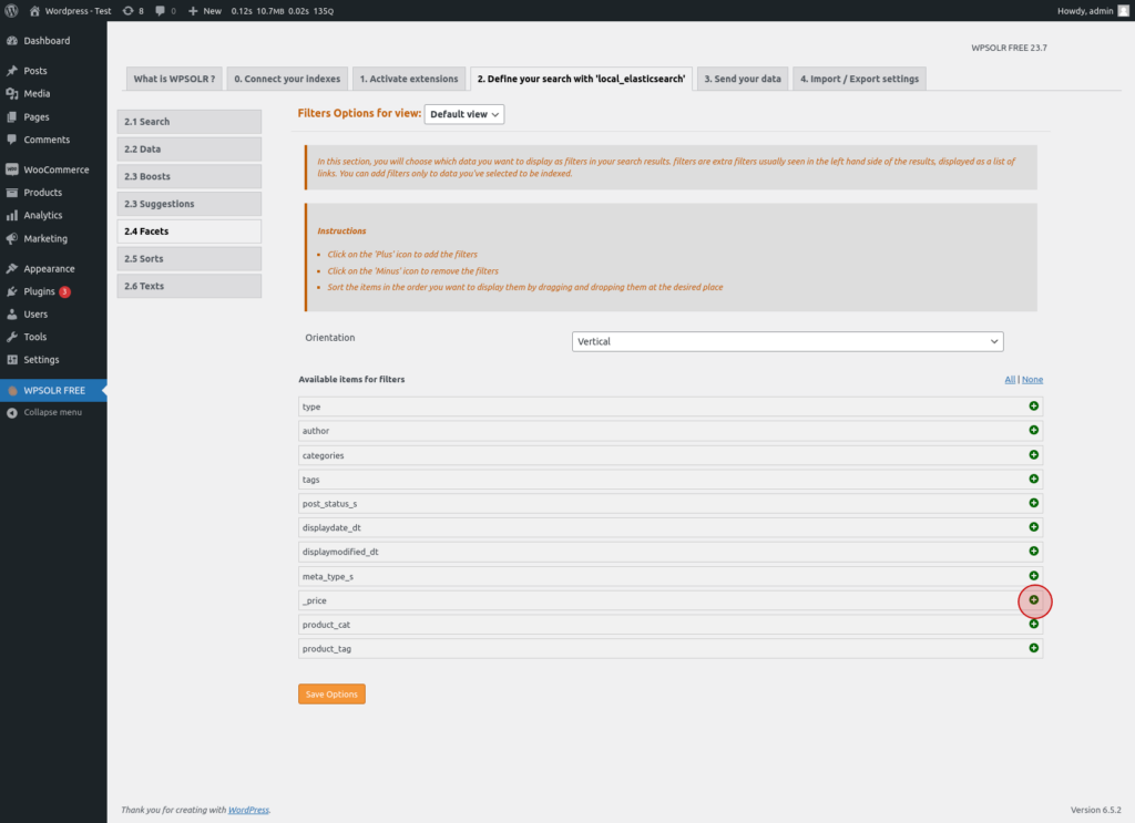 WPSolr : select facets