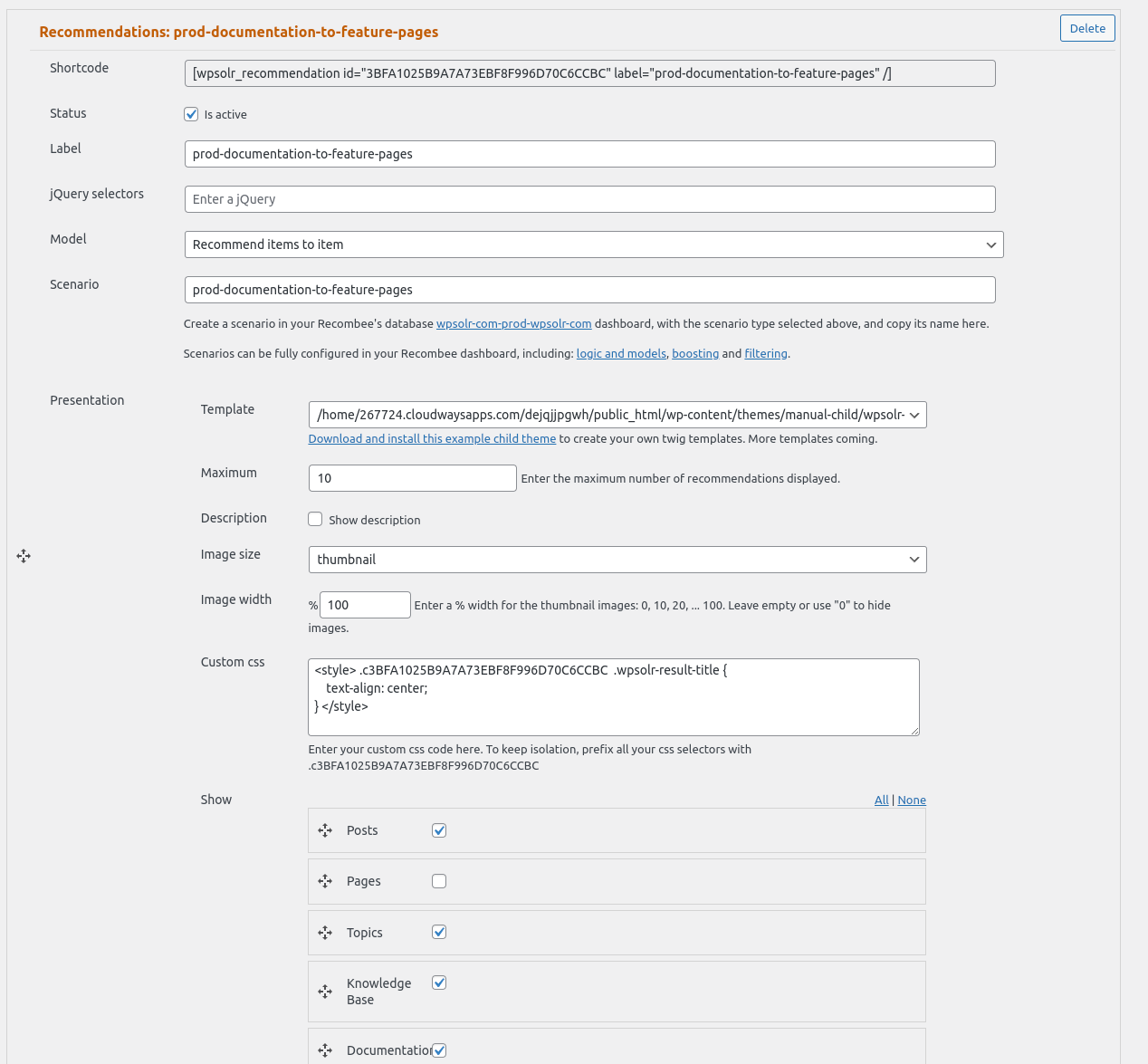 WPSolr Pro+ - Create a recommendation
