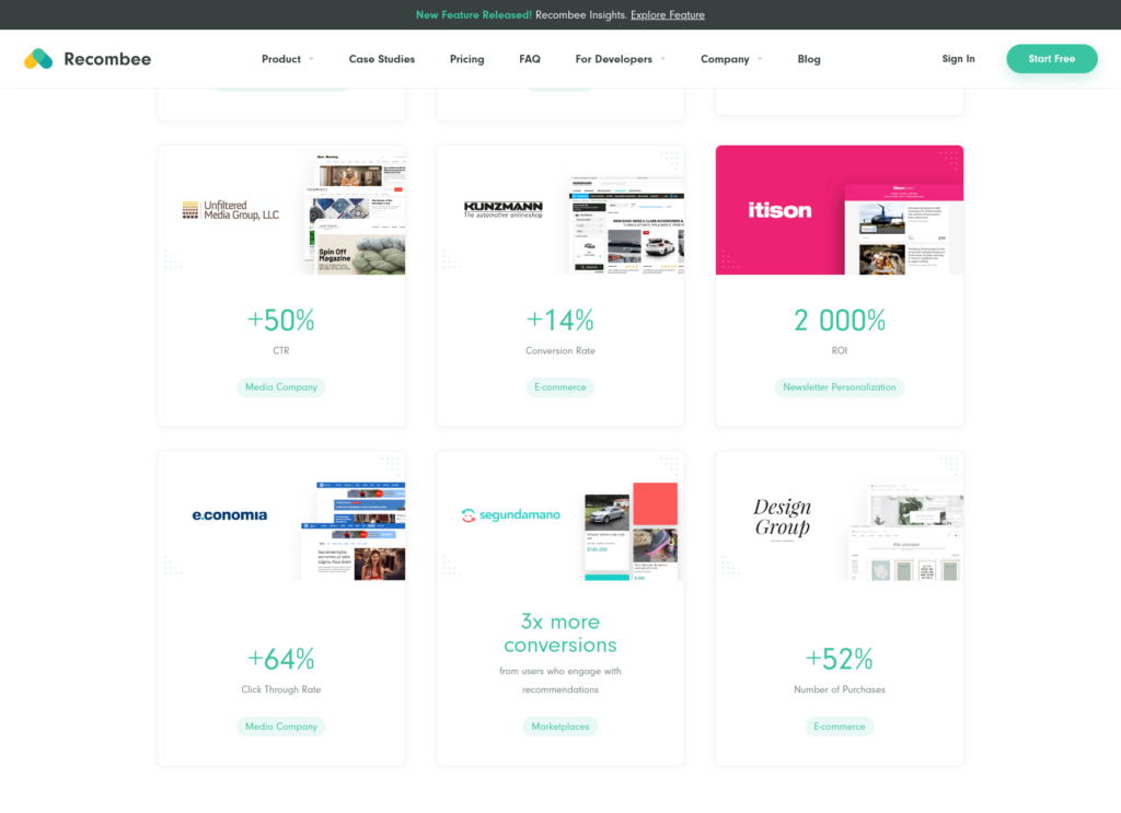 Recombee case studies page.