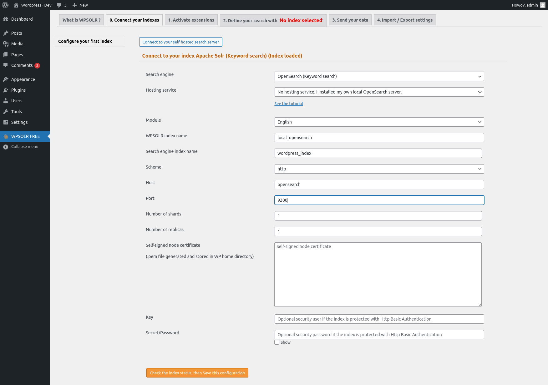 WPSolr : Create Opensearch index