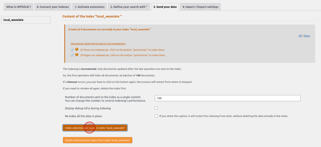 Click on the "Index the data button"
