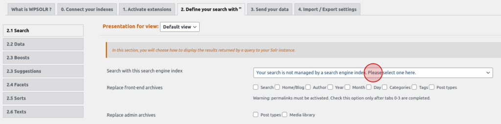 Select the Weaviate index from the drop--down list.