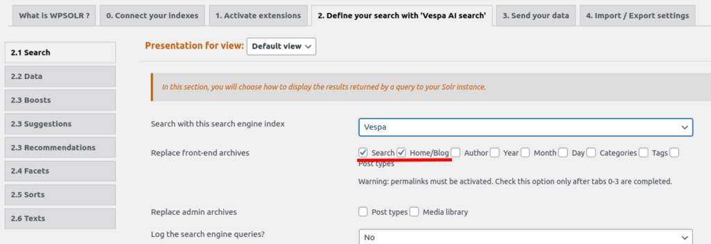 Image wpsolr_vespa_select_archives-1024x352.png of How to (Easily) Configure Vespa on WordPress