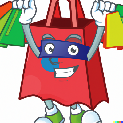 DALL·E 2022-12-09 14.39.11 - a shopper in the shape of a super hero
