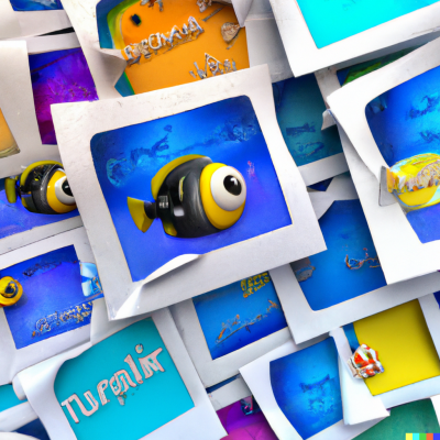 DALL·E 2022-12-14 21.19.18 - 3d render of cute tropical fish swimming in a see of texts and pictures