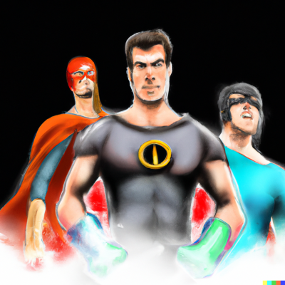 DALL·E 2023-01-11 17.34.12 - 3 superheroes fighting digital art