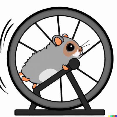 DALL·E 2023-04-18 14.39.26 - hamster running in a wheel with a heavy weight and sweating