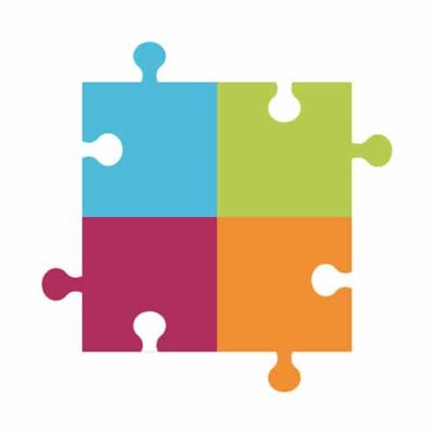 four color piece jigsaw puzzle business banner. vector illustrat