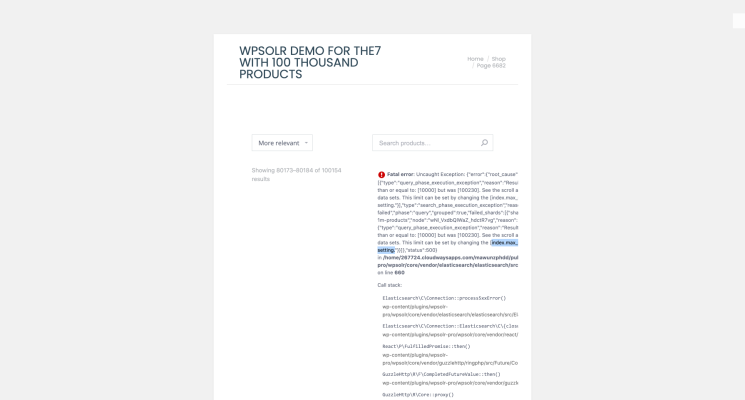 wpsolr the7 theme window too big error